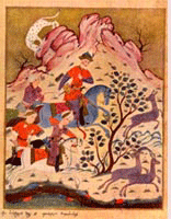 Illustration from Shota Rustaveli's 'Vepkhistqaosani' by the 17th century caligrapher Mamuka Tavakarashvili