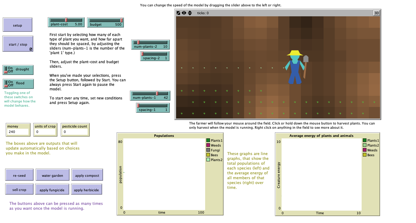 Interface of the second prototype of Garden Sim