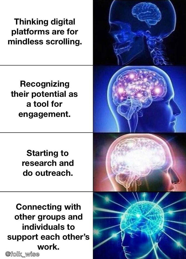 Galaxy expanding brain meme connecting to others with research