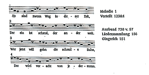 Ex. 6: 'Es sind zween Weg' Troyer Shape Note