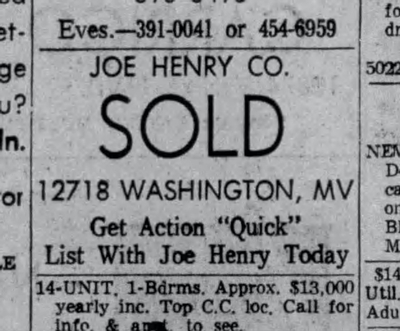 November 1964 newspaper ad