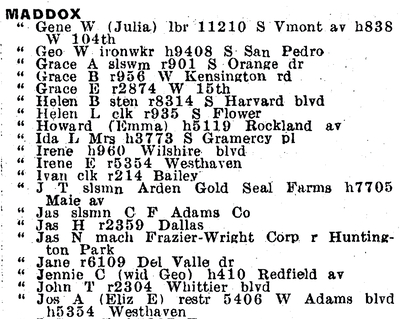 1932 Los Angeles city directory, page 1336 detail