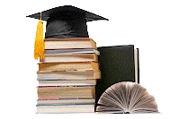 Gown hat on top of book stack photo
