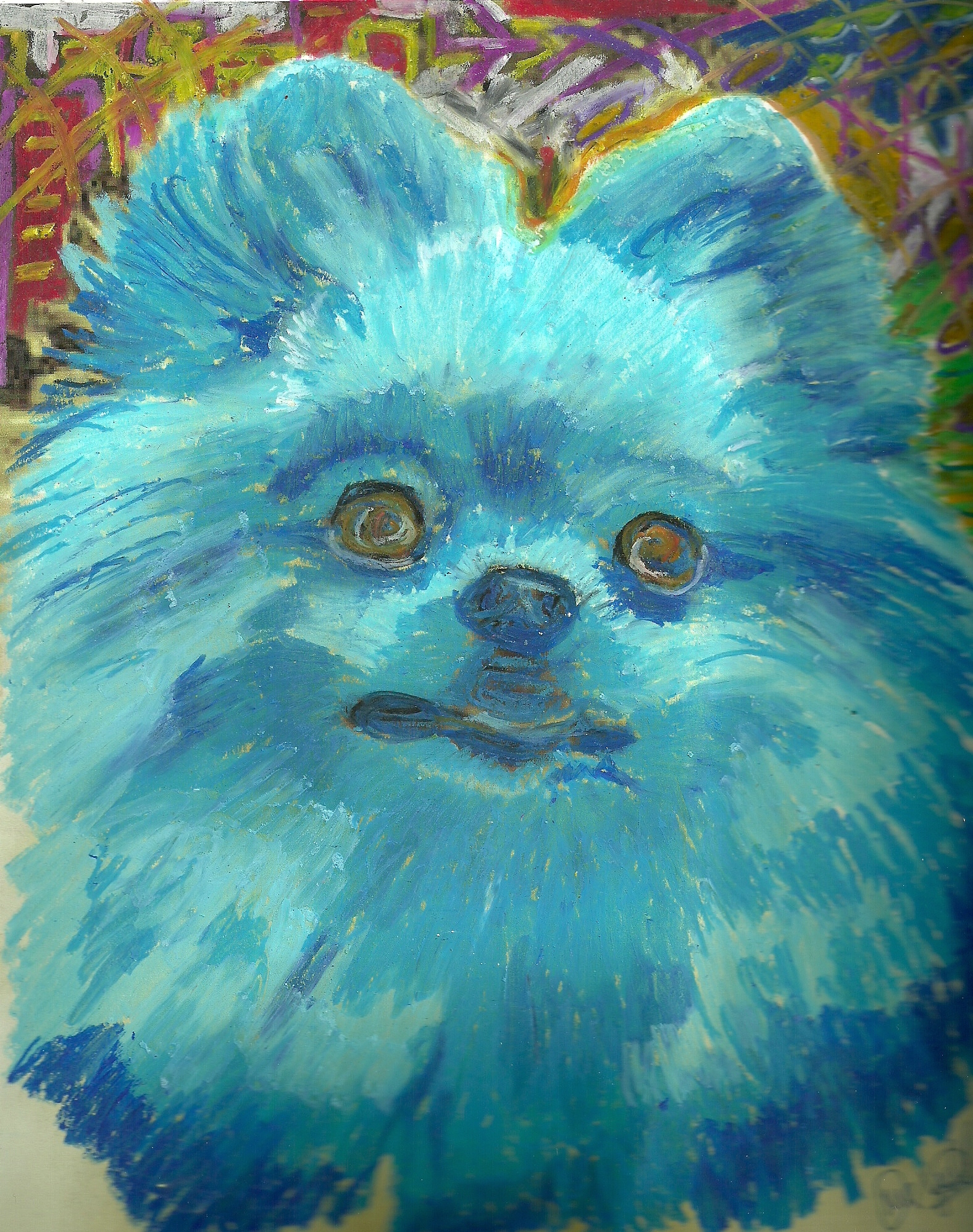 The Loved Pomeranian (2009, oil pastels)