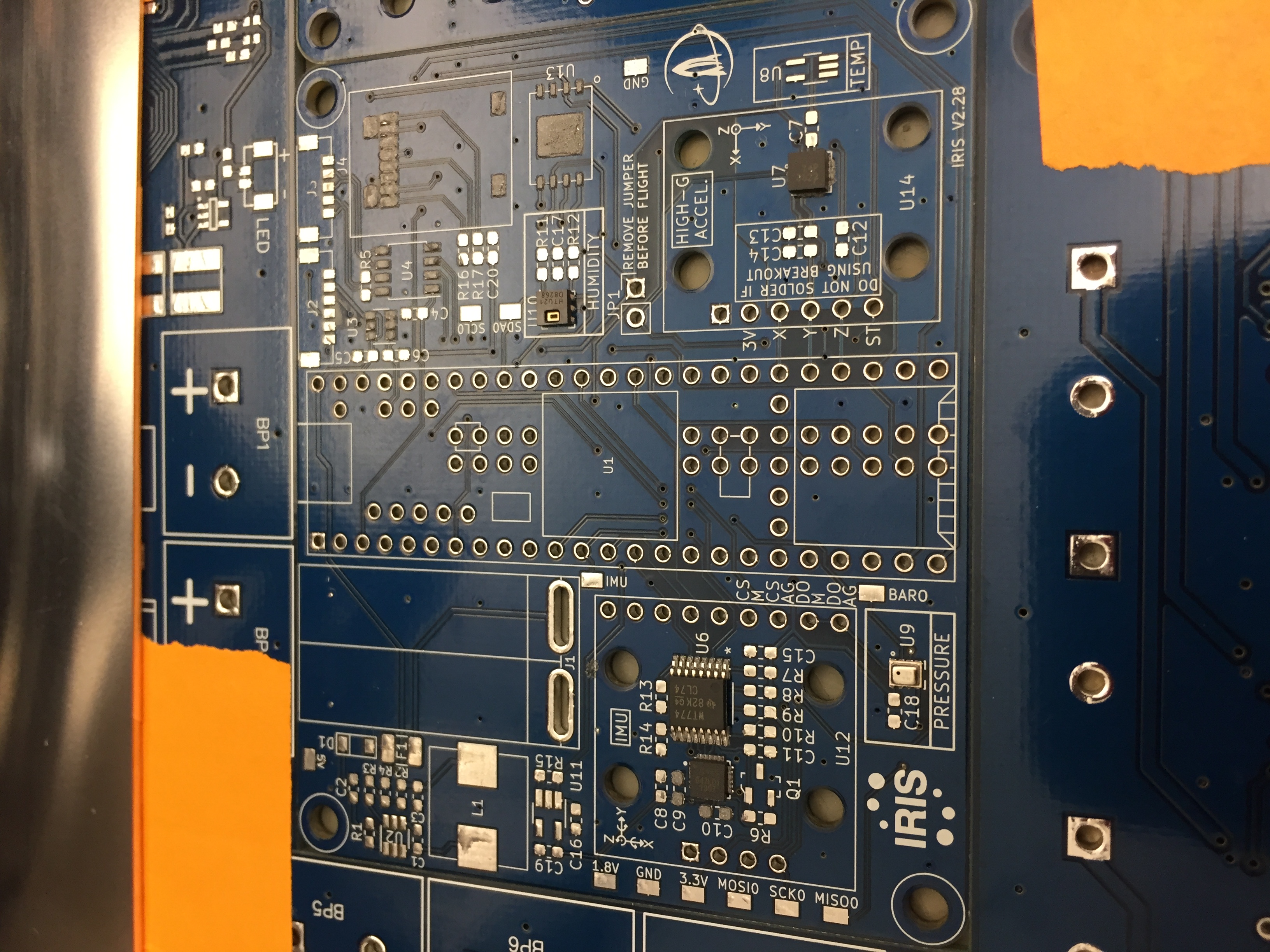 IRIS v2 board with solder paste and LGA / QFN components