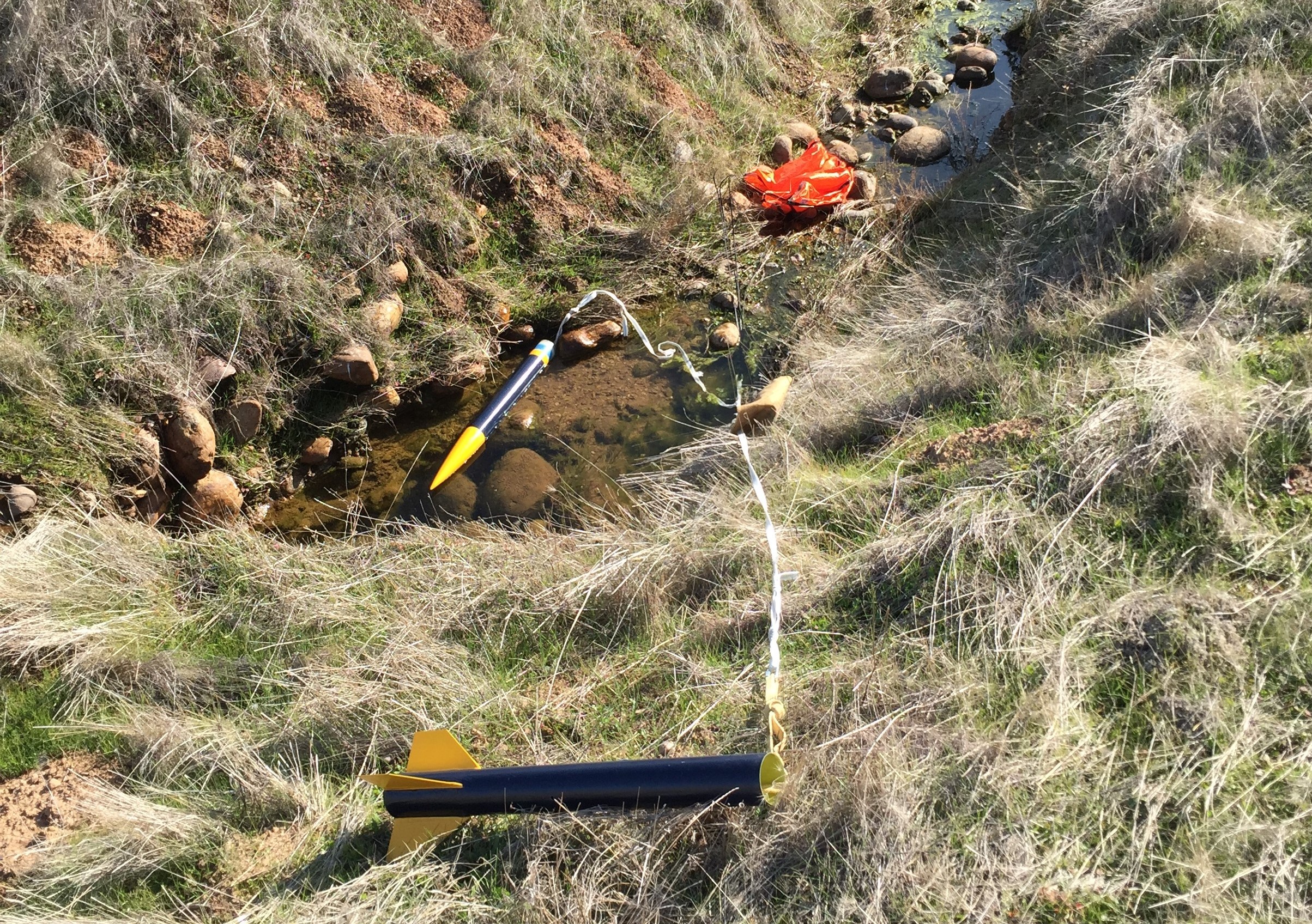 Successful recovery of my L1 cert rocket at Snow Ranch (near Stockton, CA).